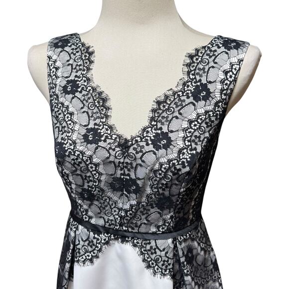 Max and Cleo V-Neck Sleeveless Satin Lace Mini Cocktail Dress Cream Black 4 - Picture 2 of 5